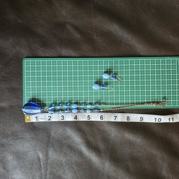 Vintage necklace/earring set:  Ocean blue Murano-style glass pendant - Picture 6 of 7